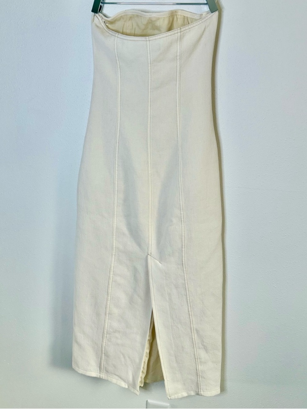 Zara Linen Blend Strapless Midi Dress Cream Ivory Minimalist XS - Picture 3 of 6